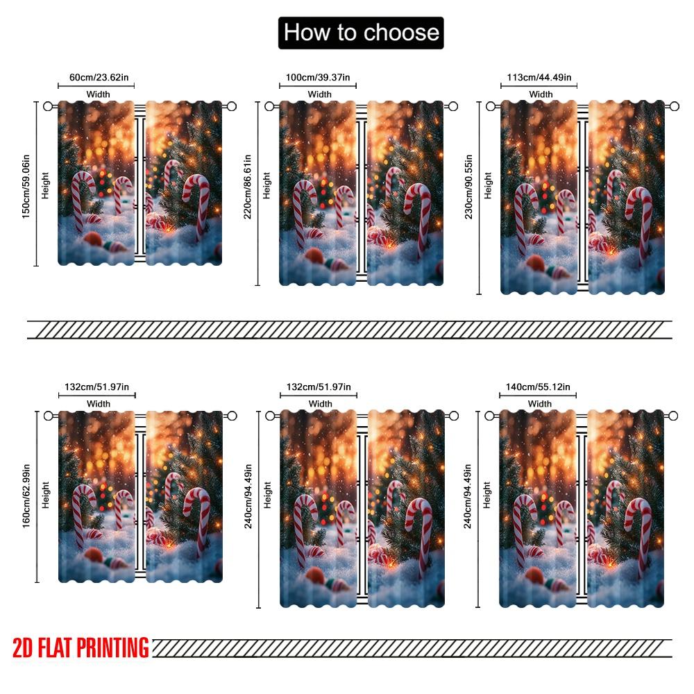 2 Stück, 2D-Flachdruck Lichtfilternde Vorhänge Weihnachtsbonbons Schneebäume (4) Polyester, einfache Installation (ohne Stange) Dekorationen