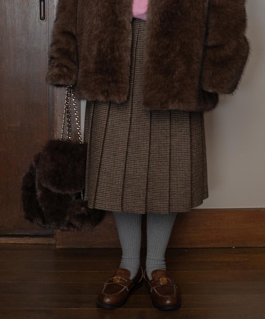 Ttudement Faux Fur Chain Strap Backpack Brown