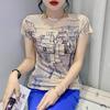 Creative Printed Short Sleeved T-shirt for Women's Summer Wear New Fashionable European Design Slim Fit and Western-style Letter Half Sleeved Top