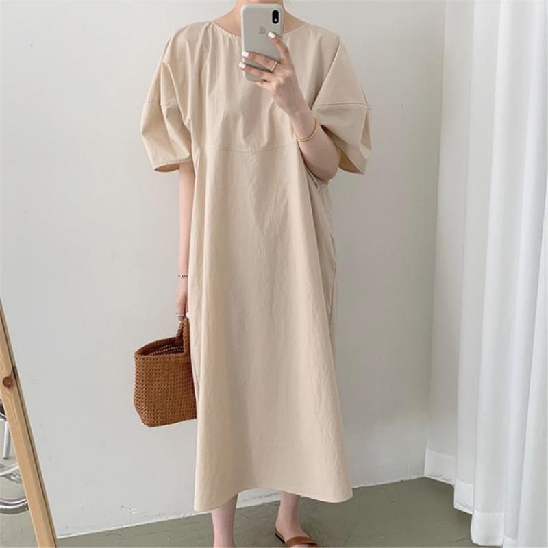 New women's round-neck dress, spring/summer loose and slimming puff sleeve dress for women