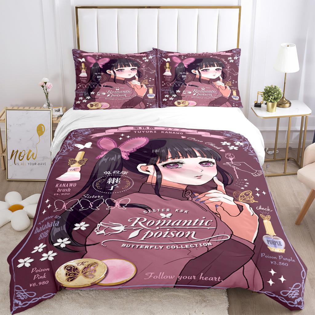 Anime Demon Slayer Potisk Ložní Soupravy 2/3 kusy Nezuko Ložní Prádlo Queen Double Single King Size Sada Povlaku na Přikrývku Děti Dospělí Dárek