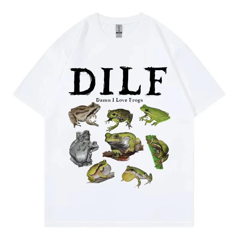 Dilf Damn I Love Frogs Graphic T Shirts Men's Women's Fashion Short Sleeve T-shirt Vintage Oversized Street Clothing T-shirts