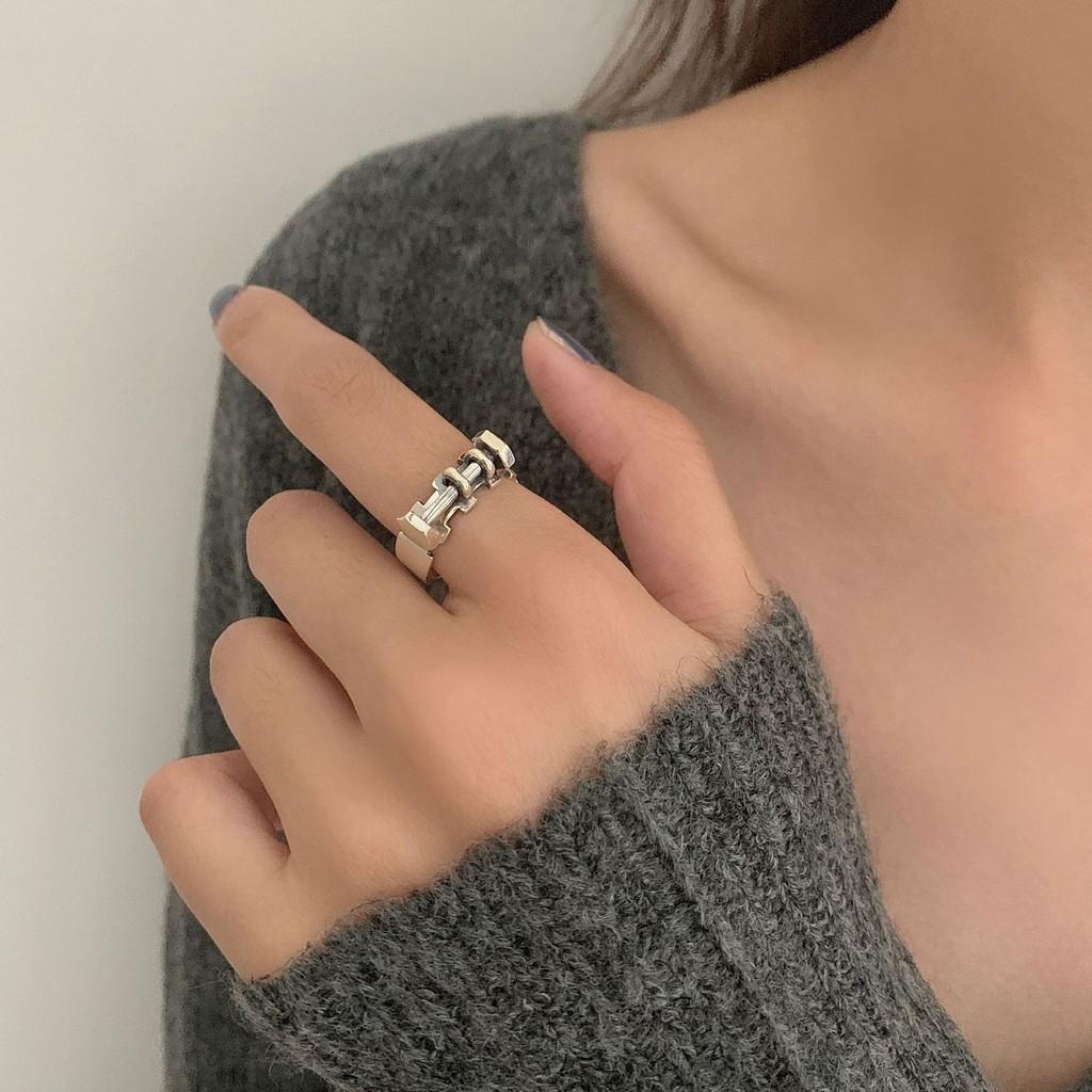 

Exquisite Vintage Korean Dumbbell Design Open Adjustable Ring For Women In 925 Silver Sterling