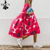 Women's Fashion Spring Fall Flower Pattern Print Long Sleeve O Neck Casual Dresses
