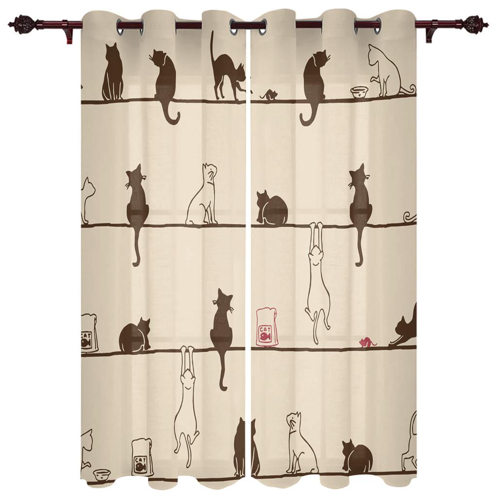 Die Katze Tier schwarz Fenster Vorhänge Vorhänge für Wohnzimmer dekorative Elemente Wohnzimmer