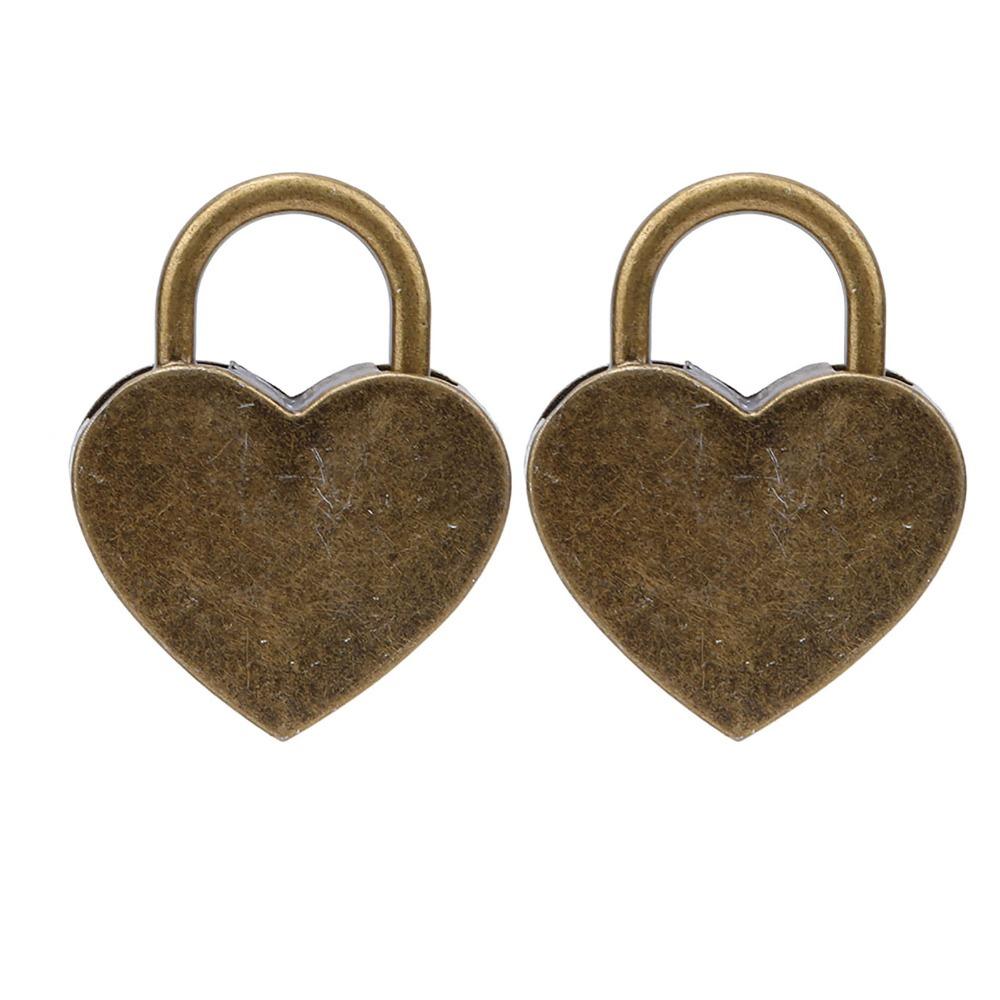 2sets Antique Style Heart Shaped Padlocks Bronze Finish Metal Padlock Set For Craft Supplies