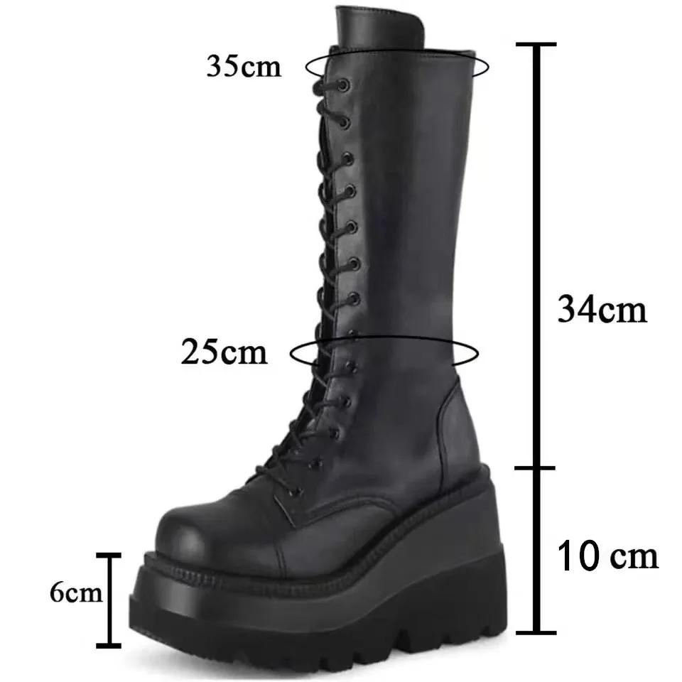 Fashion Punk Women Platform Boots Elastic Microfiber Chunky Heel Mid-calf Ladies Boots 2024 Spring Autumn Brand Black Goth Women Shoes