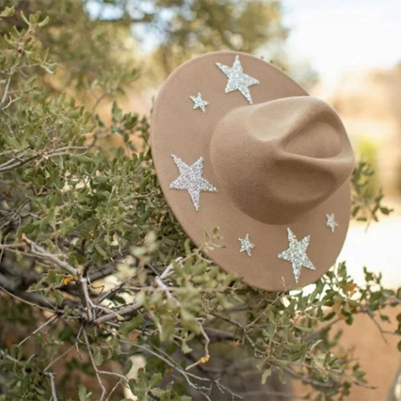 Sparkling Rhinestones Star Western Hat For Women Oversized Comfortable Hat Headpiece All Weather Stylish Headwear