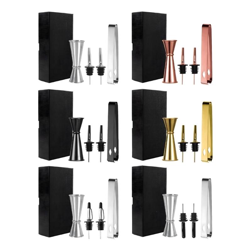 Hochwertiges rostfreies Stahl-Barkeeper-Werkzeugset mit Eiswürfelzange, Ausgießern und Messbecher für Zuhause, Pubs und die Zubereitung von Cocktails