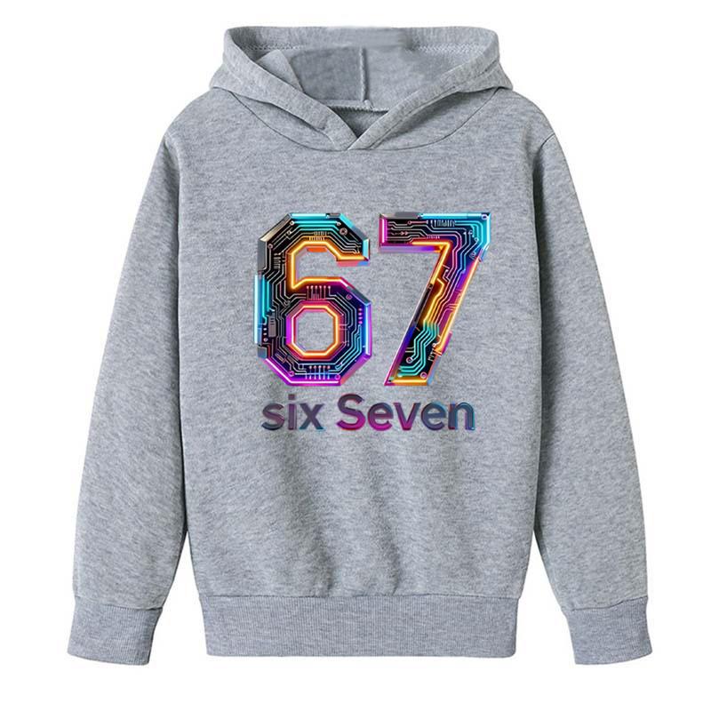Felpa con Cappuccio per Bambini Divertente Stampa 67 Foderata in Pile Ragazzi Casual Sportiva Felpa con Cappuccio Top