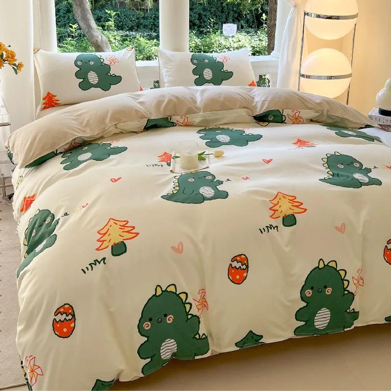 

Kawaii Bear Bed Set Floral Duvet Cover Bed Linen Sheet Pillowcase Bedding Cute Dog Quilt Cover Full Queen King Size for Children Cover-180x220cm-4pcs
