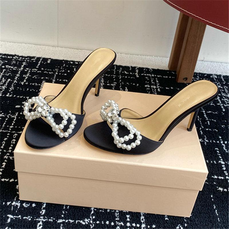 Fashion 2025 New Water Diamond Pearl Bow Pointed-Toe High Heels With Beaded Flip-Flops Versatile Wedding Shoes