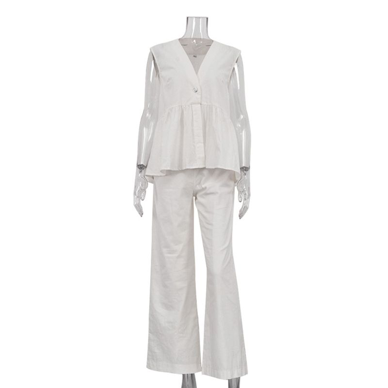 Western Style New V-neck Sleeveless Top Vest Trousers Set V-Neck Vest Long Pants Set