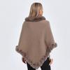Plus Size Women's Knitted Pullover Shawl with Faux Rabbit Fur Collar - European & American Autumn/Winter Collection