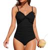 CHARMLEAKS Damen-Badeanzüge, sexy, V-Ausschnitt, Monokini, gerüscht, Push-Up-Badeanzüge