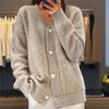 Women's Cable Knit Textured V Neck Long Sleeve Cardigan Solid Color Loose Knit Sweater Coat