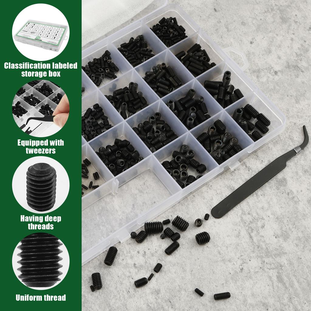 676Pcs Grub Screws Assortment Set M2 M3 M4 M5 M6 M8 Hexagonal Head Screws with Wrench for Door Handle, Door Handle, Holder