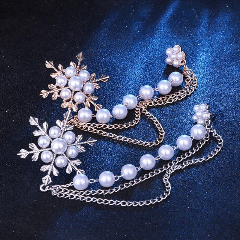 Diamond Studded, Ice Flower Pearl Snowflake Tassel Brooch, Women's Chain Snowflake Chest Flower, Korean Version Brooch, Pendant Accessories