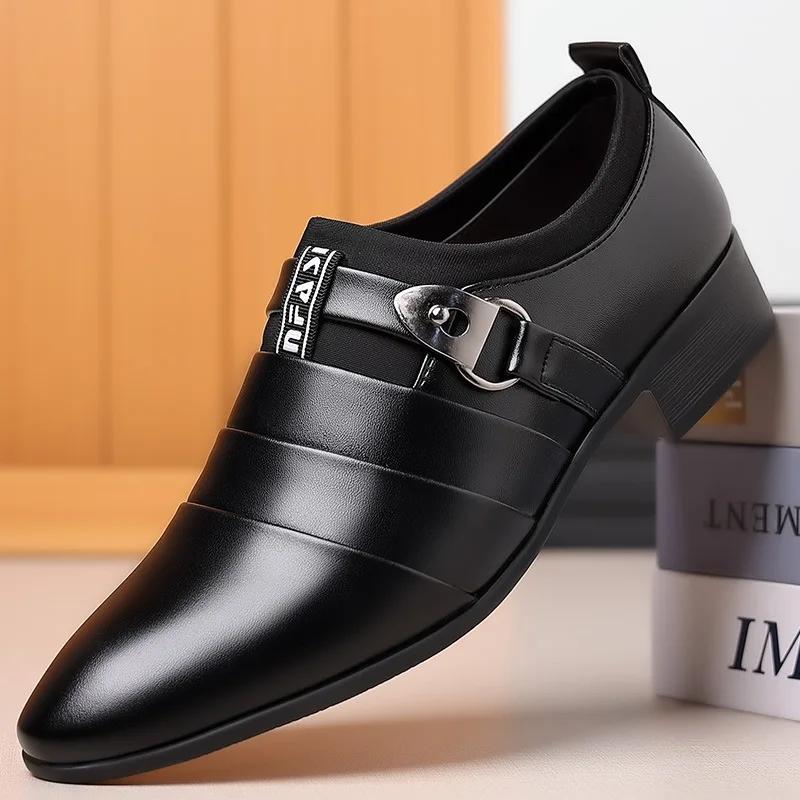 Shoes for Men Fashion Pointed Toe Leather Dress Shoe Autumn Slip on Oxfords Shoes for Men Wedding Party Office Business Footwear