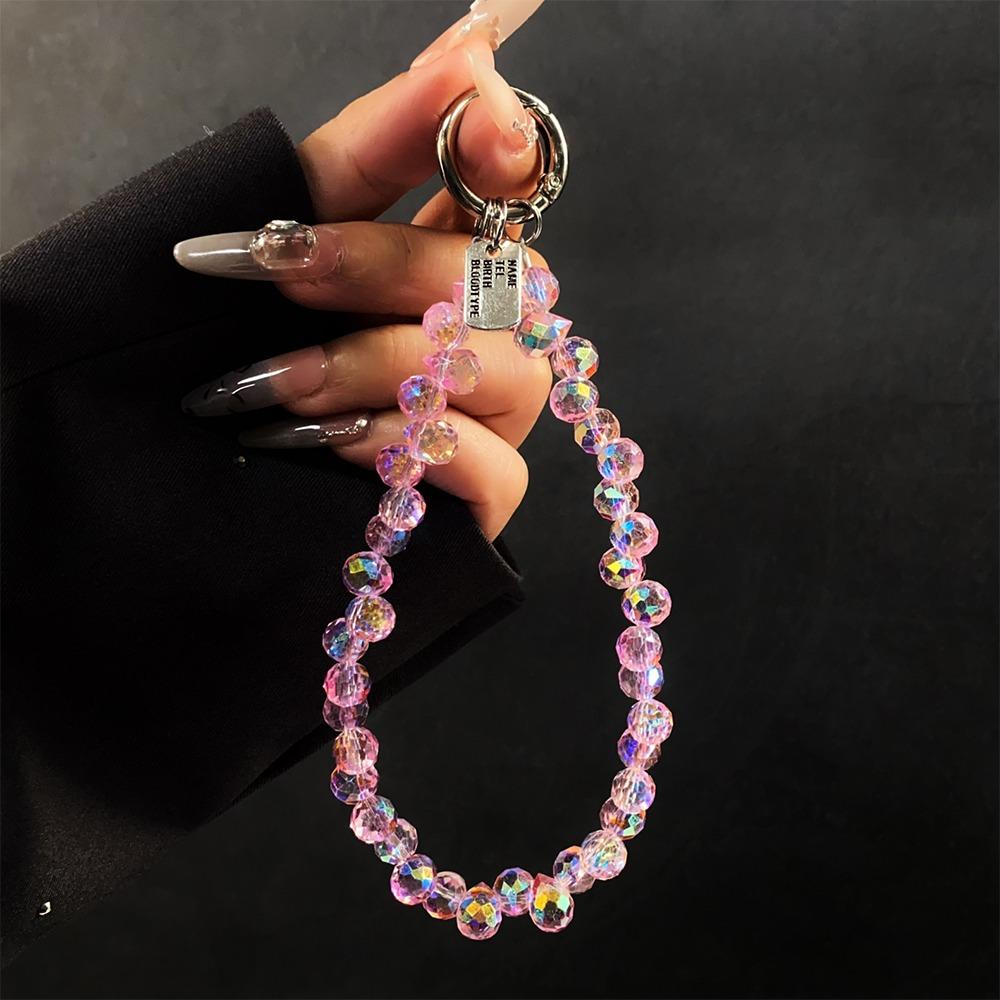 Glitter Crystal Bead Keychain Transparent Phone Lanyard Wrist Crystal Chain  for Women Girls