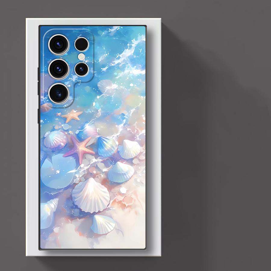 

Blue Seaside Shell Black Soft Phone Cover Case for Samsung Galaxy Note 9 20 Ultra S9 S10 8 10 Plus S8 Galaxy S8