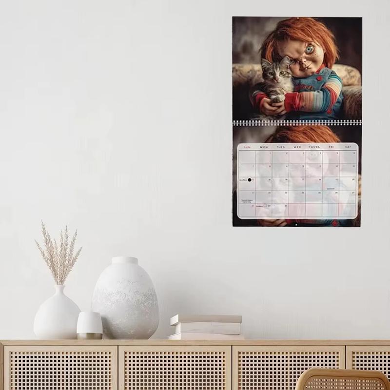 2026 Veggkalender Månedlig Hengbar Skrekk Kattedesign 12 Måneder Familieplanlegger Organiseringskalender for Soverom Hjemmekontordekor