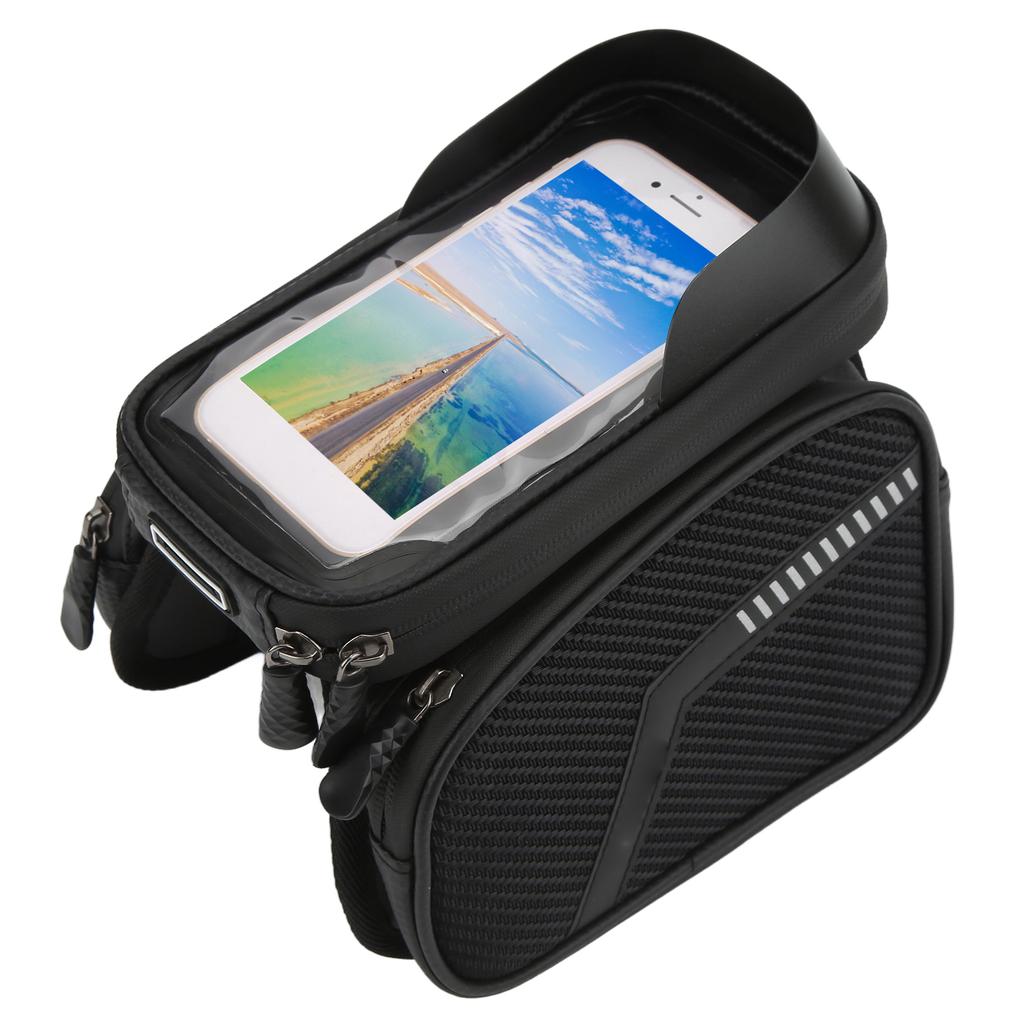 Fahrrad-Handy-Vorderrahmen-Tasche mit Doppelreißverschluss, wasserdichte Oberrohr-Lenker-Tasche für Radfahren