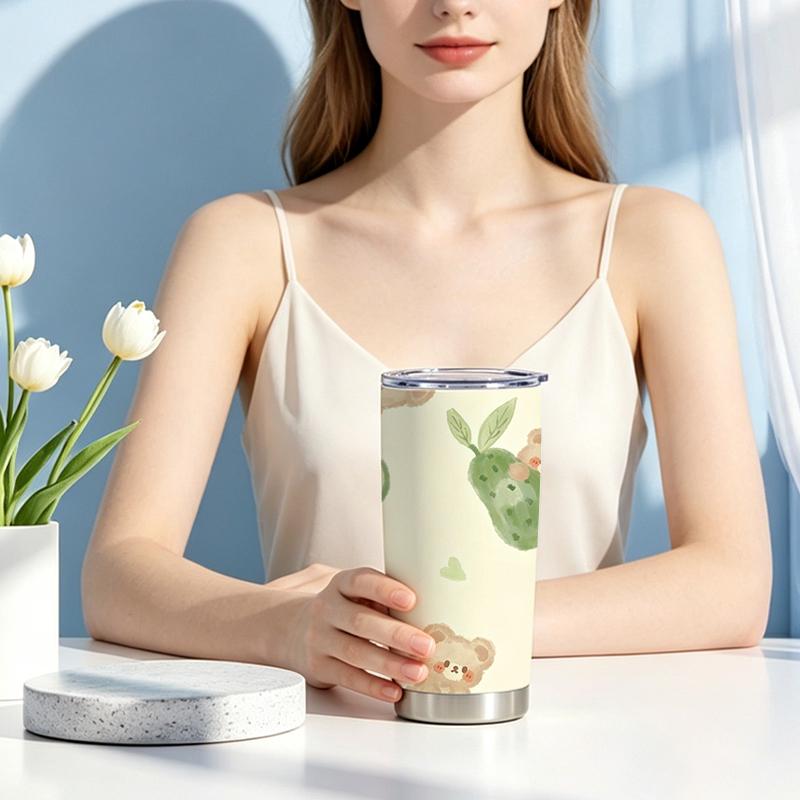 591ml Car Tumbler Avocado Bear Heart Element Straw Cup Hot Cold Cup Stainless Steel Tumbler Portable Tumbler Tumbler With Lid 591ml Car Tumbler