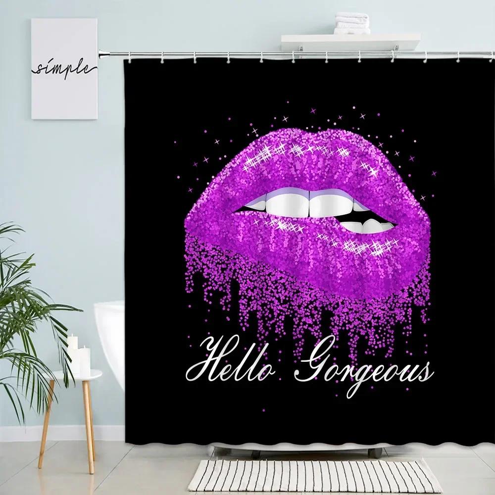 

Gold Lips Shower Curtains Modern Fashion Woman Girl Hello Gorgeous Bath Curtain Sets Polyester Fabric Bathroom Decor With Hooks W60H190(CM)-1 Pcs