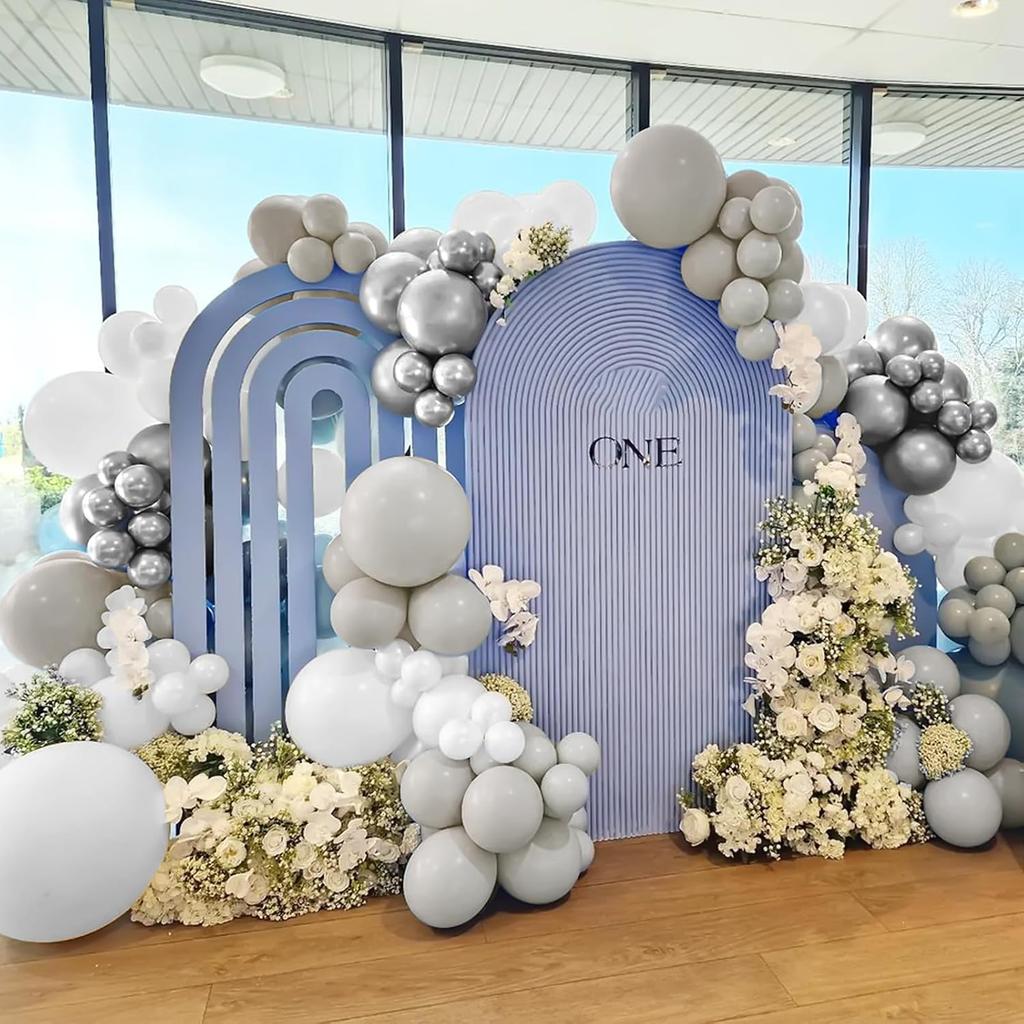 Retro Grey White Balloons Garland Metal Silver Balloon Arch Kit Wedding Anniversary Birthday Party Baby Shower Decoration Globos