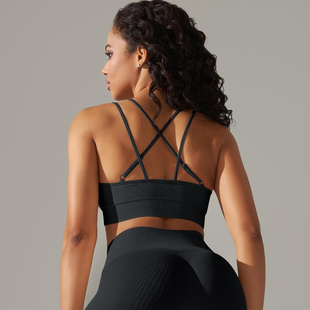 Seamless Knitted Breathable Yoga Clothing Cross Back Sports Bra Running Tight Fitness Clothing For Women