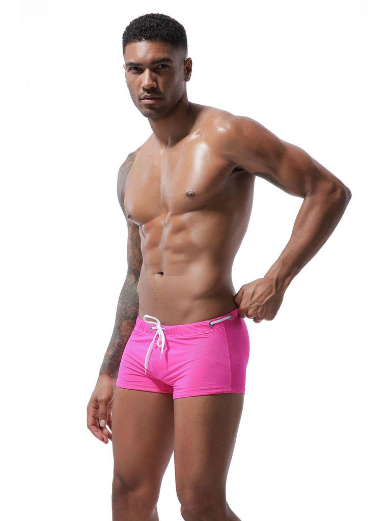 Men's Low-Waist Waterproof Swim Trunks - Drawstring Nylon Square Leg Design for European and American Markets