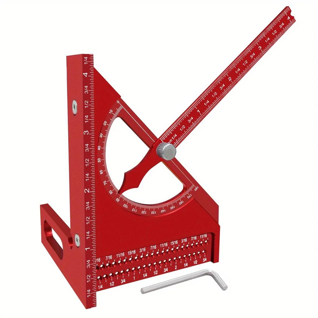 Imperial 180 Degree Adjustable 3D Adjustable Woodworking Square Protractor Aluminum Triangle Ruler With T-sqaure Scribing  Holes