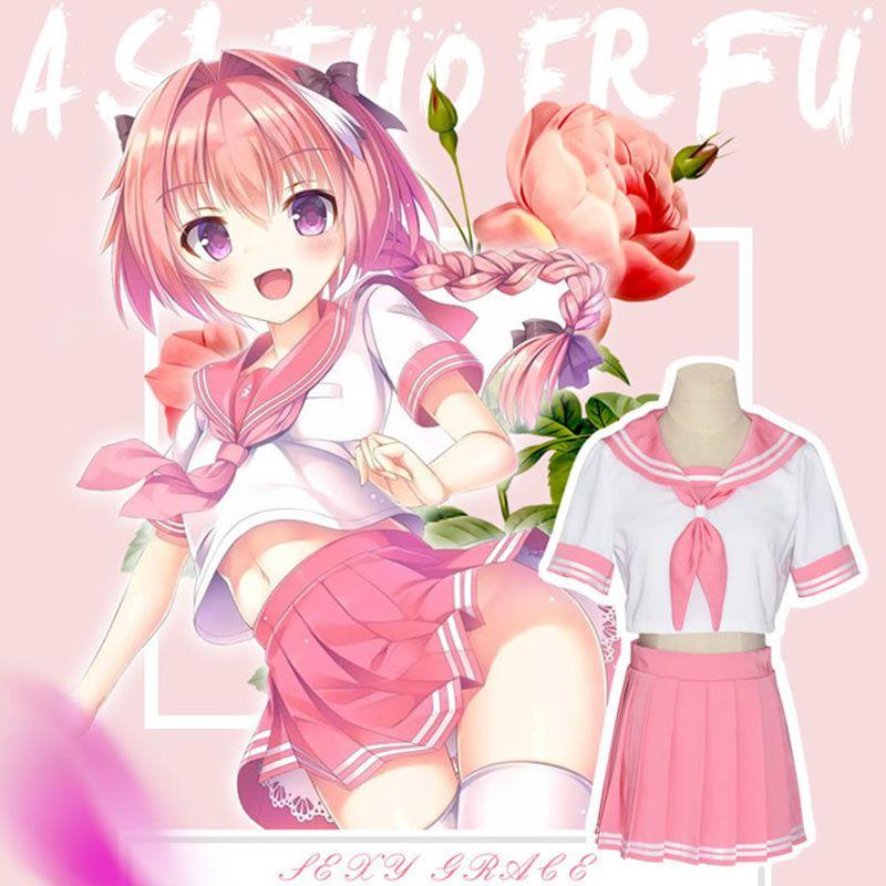 Fate Apocrypha Fgo Astolfo Cosplay Costume Sexy Pink School Uniform Suit Outfit