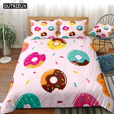 Candy Bedding Set Donuts Duvet Cover Set Girl Boy Kid Bed Linen Cartoon Donuts Home Textile Children Bed Set Candies Bedclothes