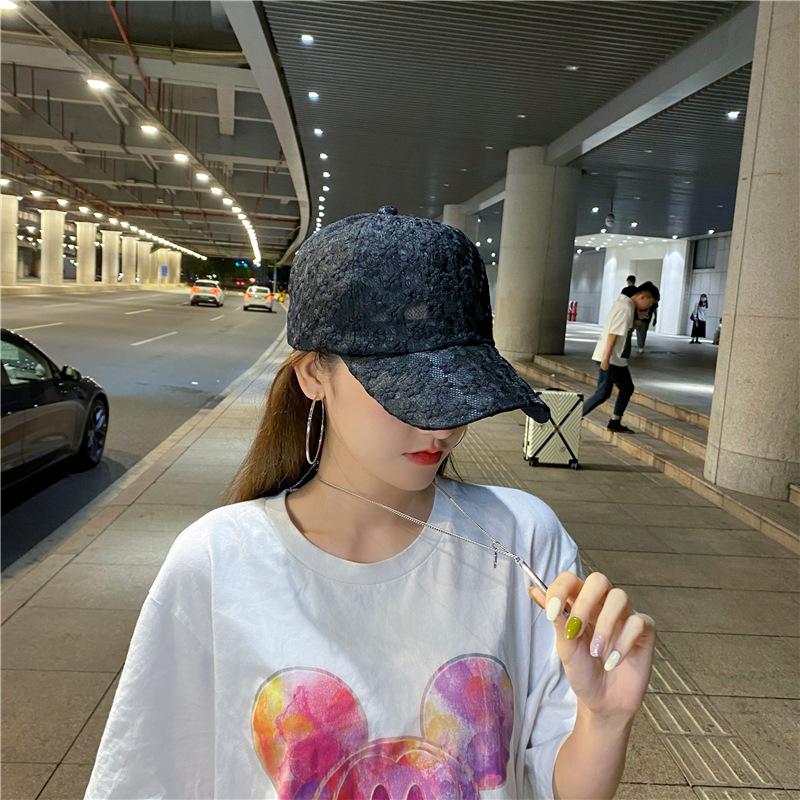 Lace hat, thin baseball cap, summer sun protection hat, hollow-out duckbill cap, breathable sun hat with large brim