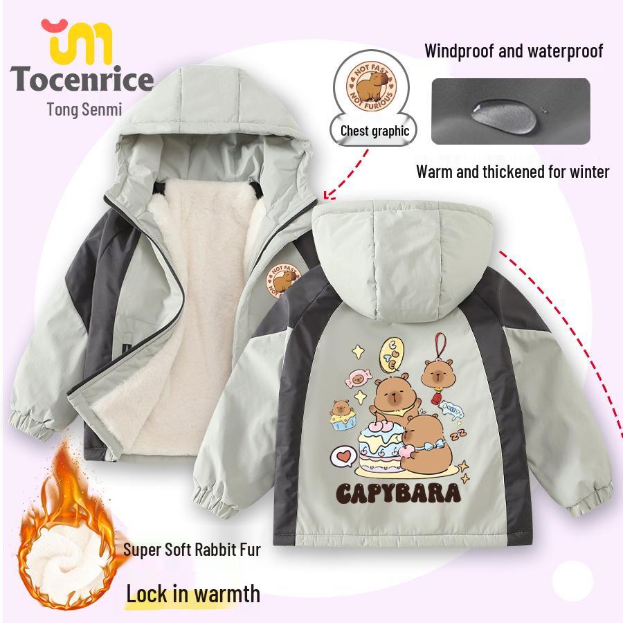 Capybara Girls` Hooded Winter Jacket 2025: