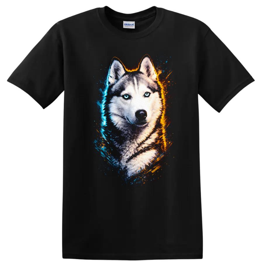 Husky Dog Graphic T Shirt Cool Blue Eyes Artistic Design Tee