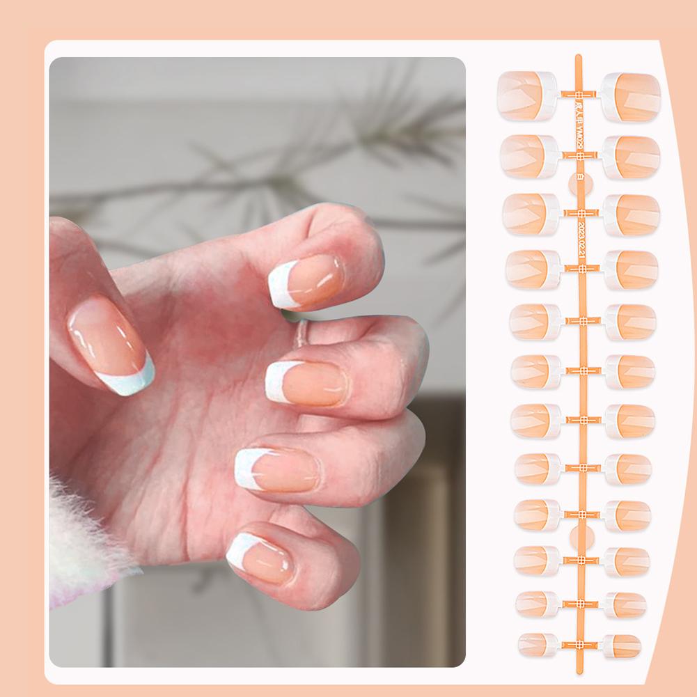 New French Style Fake Nails With White Edges And Pink Patches Wearing Nail Minimalist Nail High Q3V2
