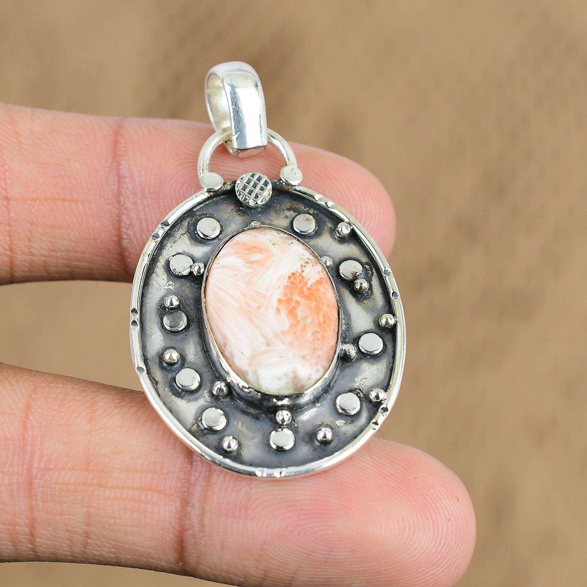 

Mothers day Sale Oval Natural Scolecite Elegant Boho Pendant Jewelry 925 Silver