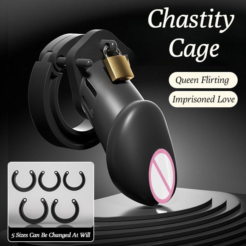 Male Cock Cage Chastity Device Adult Sex Toy Penis Exercise Breathable Silicone Chastity Cage with 4 Ring For Men Penis Cage