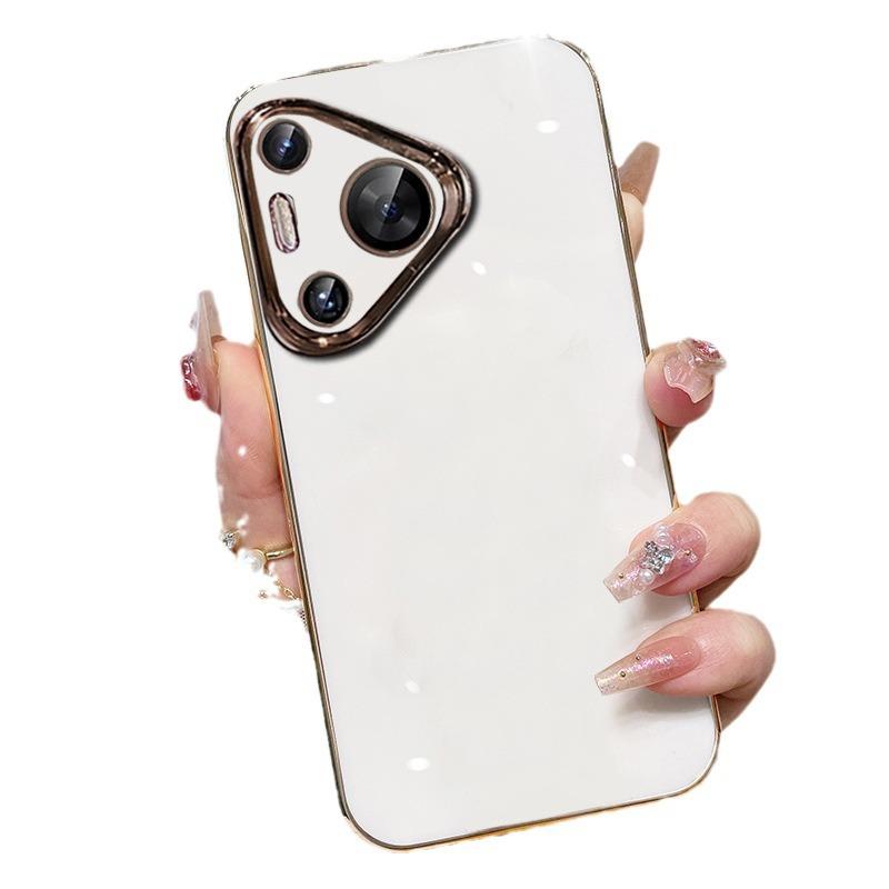 Applicable To Huawei Pura70 Mobile Phone Case Lens All-inclusive Straight Edge Electroplating Pura70ultra Solid Color Soft Case Anti-drop