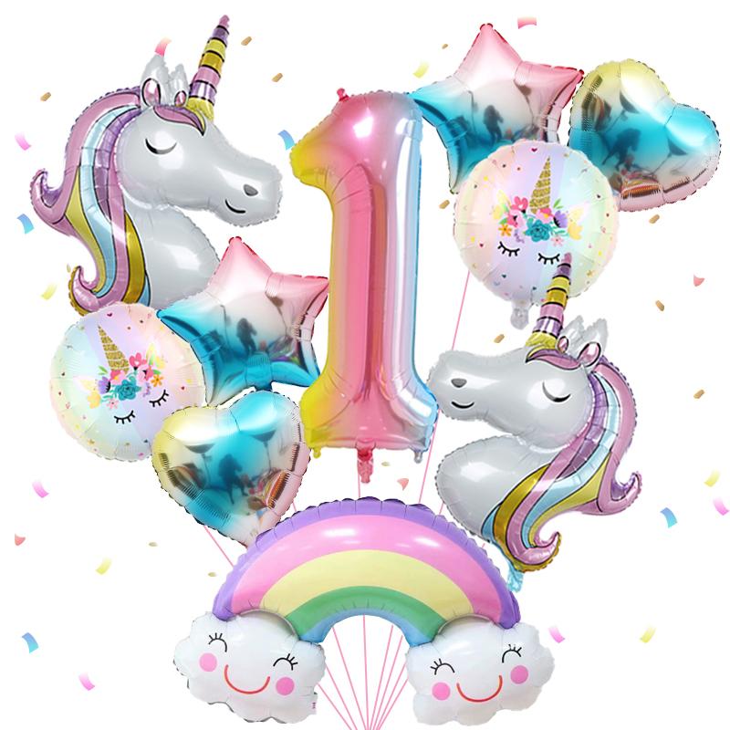 1 sada Balónky na párty Duha Jednorožec 40 palců Digitální fóliové balónky v gradientních barvách pro dětskou narozeninovou oslavu Baby Shower Dekorace