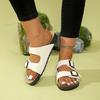 New summer double buckle classic fashion versatile cork medium heel thick bottom large size women's cool slippers