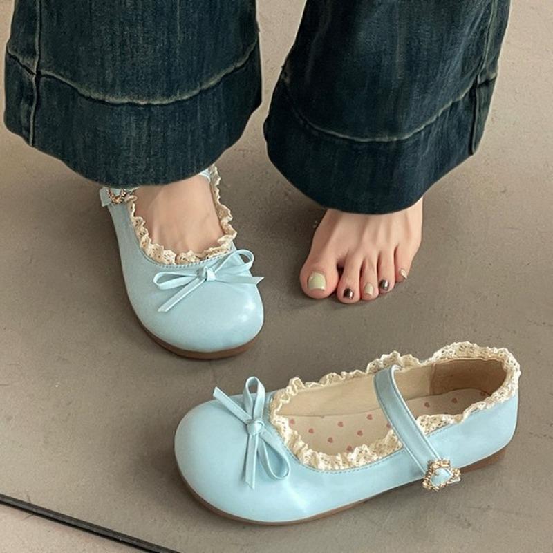 Fashion Women's Fashion Single Shoes Spring Autumn New Round Head Shallow Mouth Butterfly Knot Metal Buckle Soft Sole Non-slip Flat Shoe