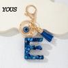 Blue Series Keychain Pendant Pendant, Initial Letter Charm Key Chain with Eyes Portable Organizer Tassel Design, A-Z Holder for Bags Backpacks