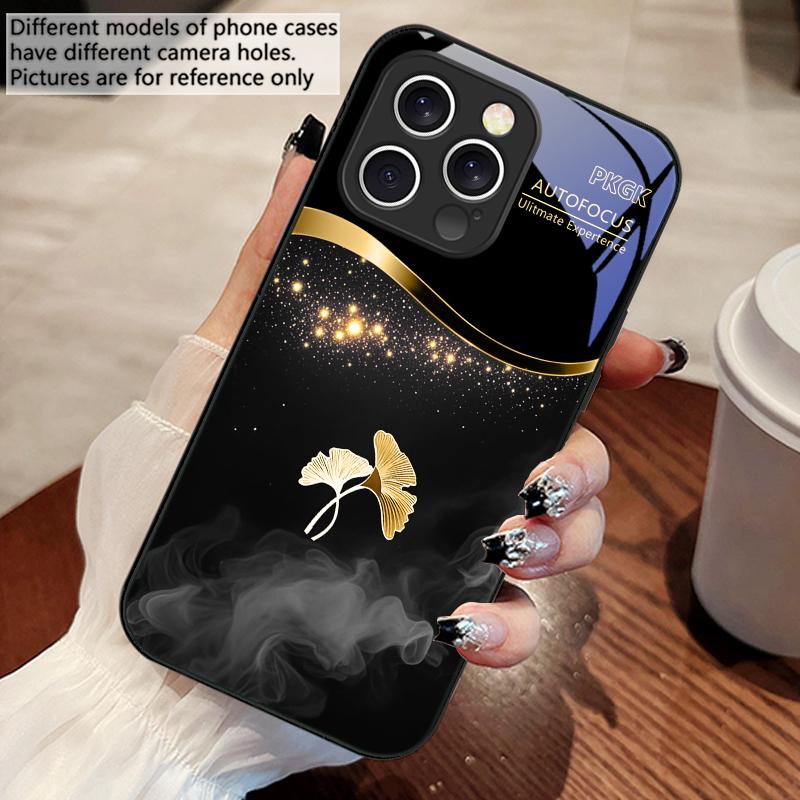 Lila Rauch Ginkgoblätter Für IPhone 16 Pro Max 15 Pro 14 13 12 Mini 11 XS M ax XR 7 8 Plu SE 2022 Gehärtetes Glas Handyhülle