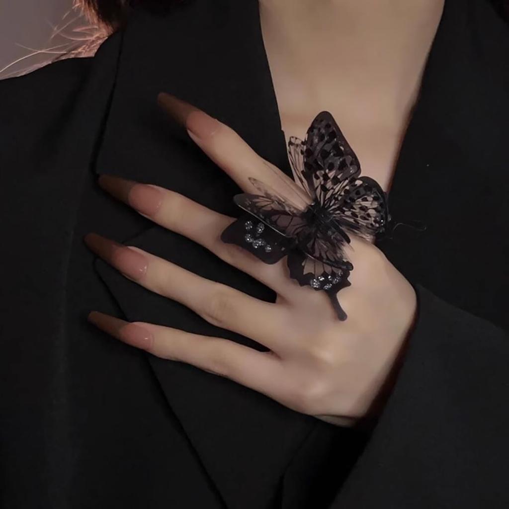 1 Large Black Butterfly Ring Female Dark Department Gothic Style Exaggerated Personality Fashion Accessories Ring Can Be Adjuste
