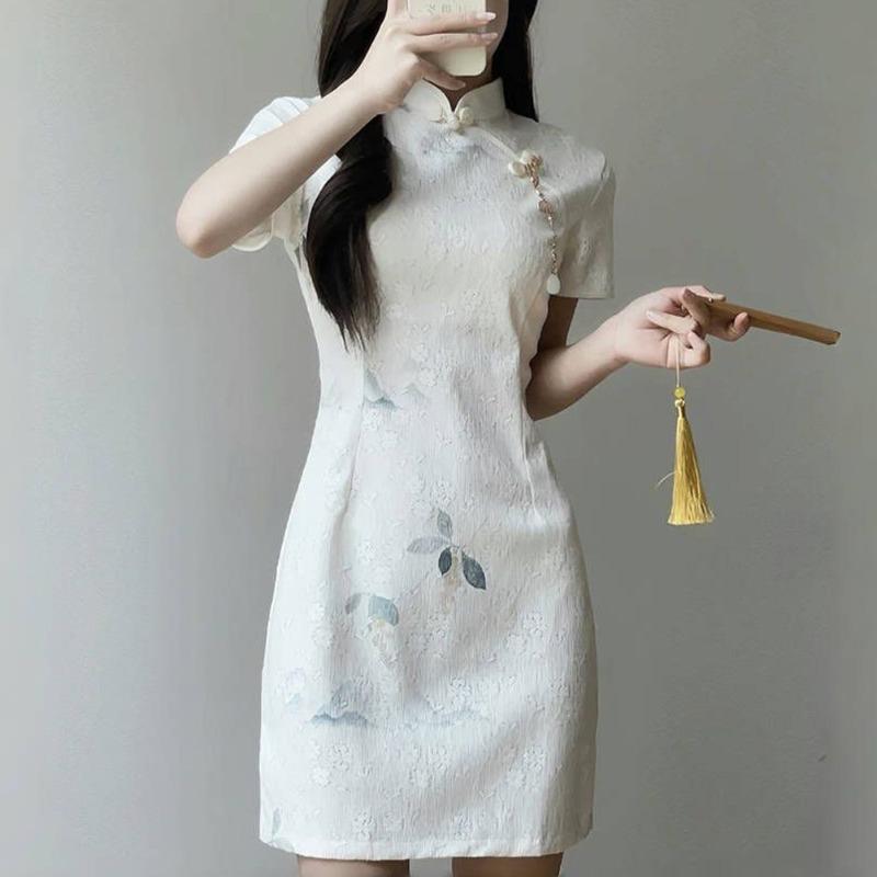 Modified Chinese Style Short Cheongsam Dress For Young Women S