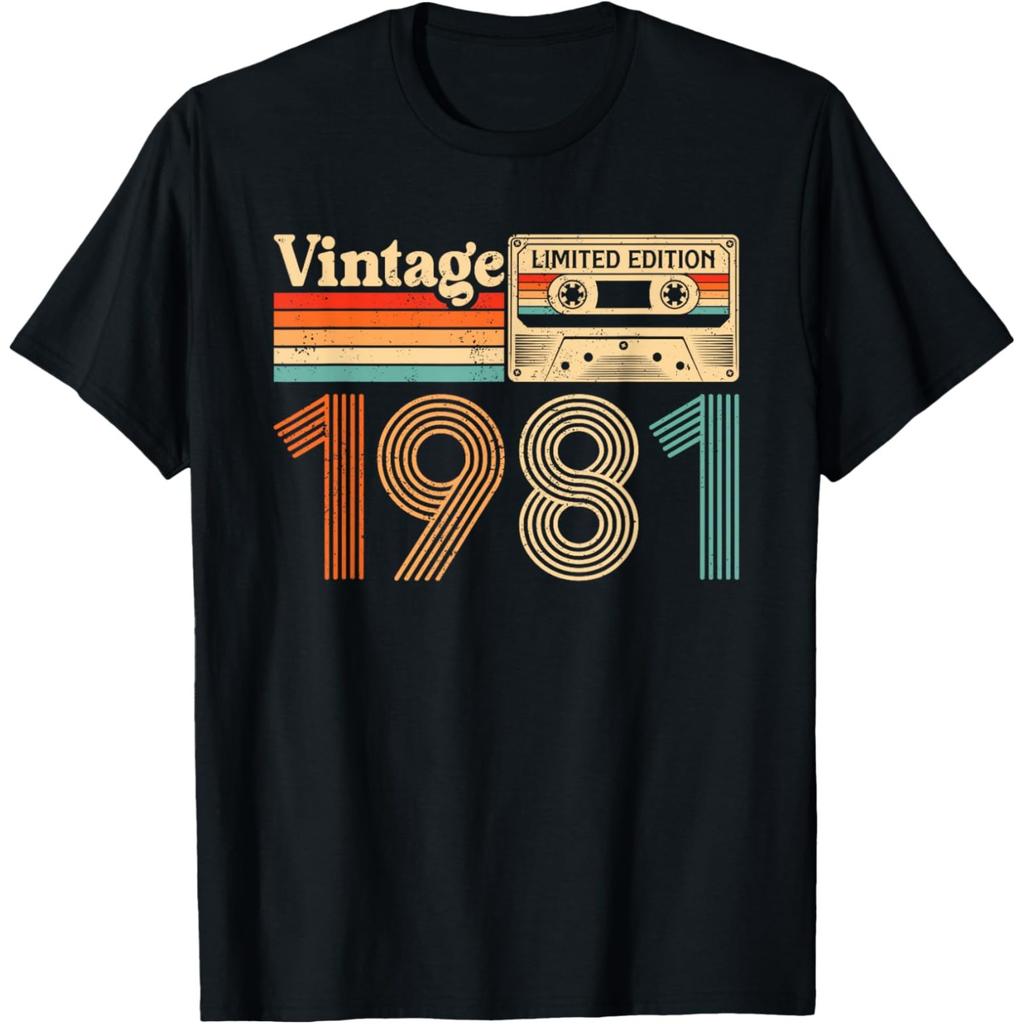 44 Year Old Vintage Born In 1981 44th Birthday Cassette Tape T Shirts Humor Streetwear Tee Short Sleeve Unisex Loose Clothing